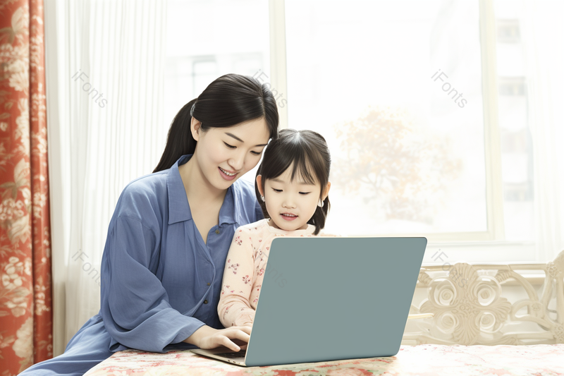 假期母女在家用笔记本电脑,高清,摄影图,摄影图片,图片大全,摄影图免费下载
